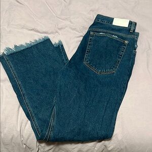 Mango Blue Ankle Cropped Jeans with Distressed Hem